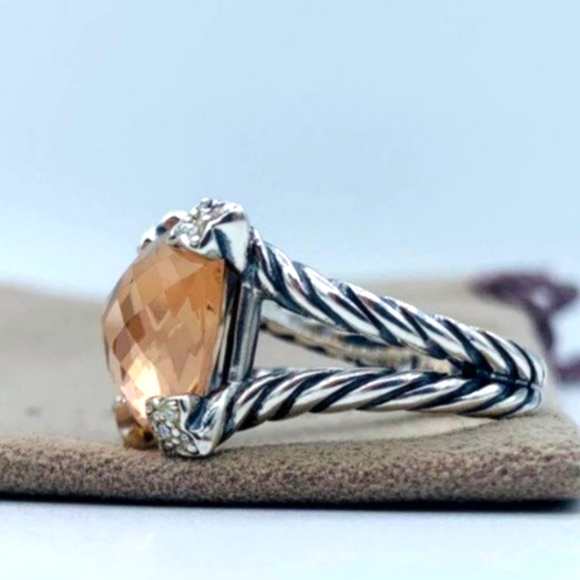 David Yurman Morganite & Diamond Cushion On Point Ring - Picture 2 of 4